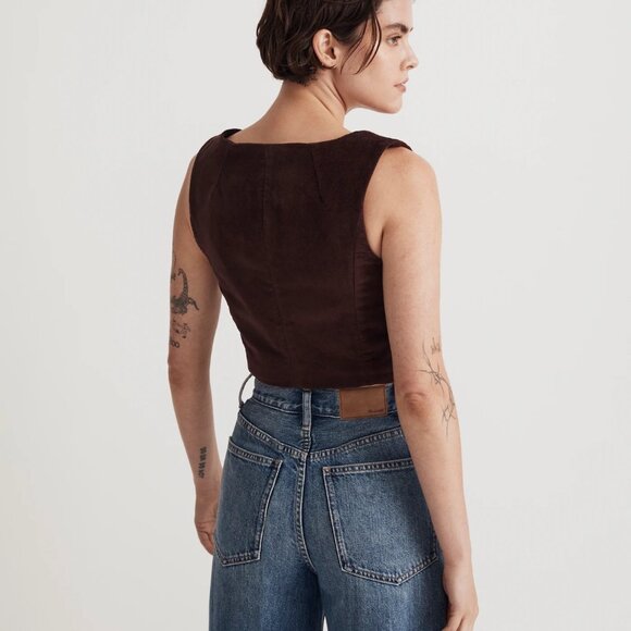 NEW NWT Madewell Corduroy Twill Crop Bralette Button Front Top Size 2 - Picture 2 of 11